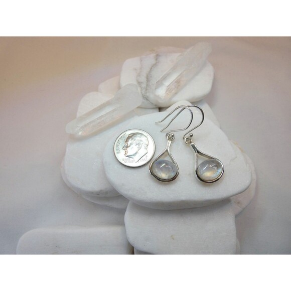 Sterling Silver & AAA Rainbow Moonstone Earrings Modernist Glowing - Picture 6 of 8